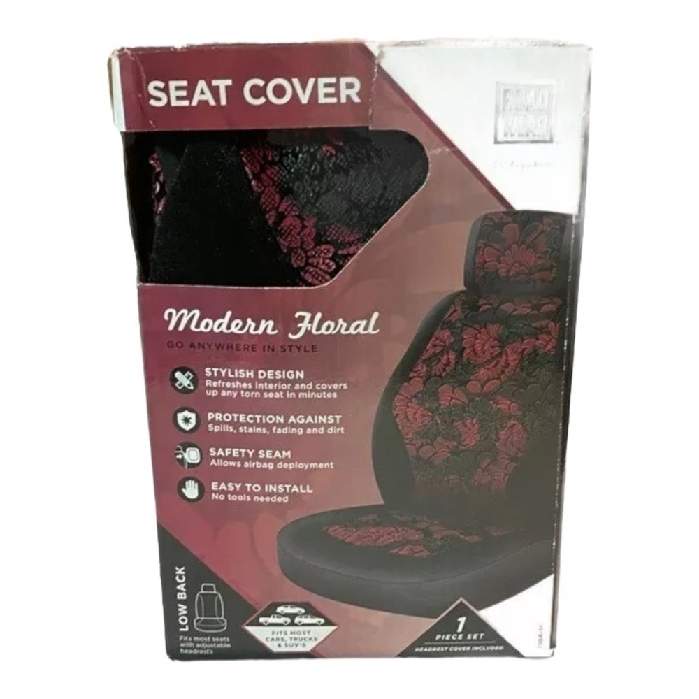 ROAD WEAR Black‎ Red Floral Low Back Seat Cover Modern Stylish Universal 1PC New